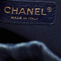Pre Owned Chanel Blue Quilted CC Denim Drawstring Bucket Bag