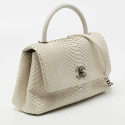 Pre Owned Chanel Off White Python Medium Coco Top Handle Bag