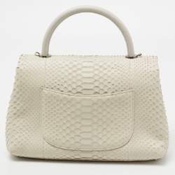 Pre Owned Chanel Off White Python Medium Coco Top Handle Bag