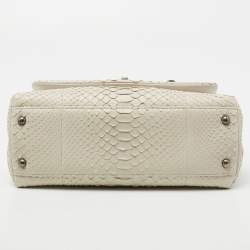 Pre Owned Chanel Off White Python Medium Coco Top Handle Bag