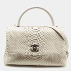Chanel Off White Python Medium Coco Top Handle Bag Chanel