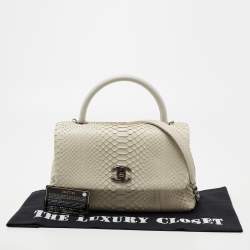 Pre Owned Chanel Off White Python Medium Coco Top Handle Bag