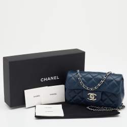 Pre Owned Chanel Blue Quilted Leather Extra Mini Classic Single Flap Bag