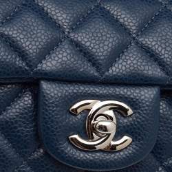 Pre Owned Chanel Blue Quilted Leather Extra Mini Classic Single Flap Bag