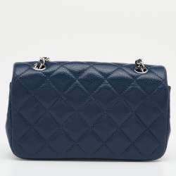 Pre Owned Chanel Blue Quilted Leather Extra Mini Classic Single Flap Bag
