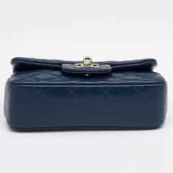 Pre Owned Chanel Blue Quilted Leather Extra Mini Classic Single Flap Bag