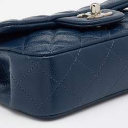 Pre Owned Chanel Blue Quilted Leather Extra Mini Classic Single Flap Bag