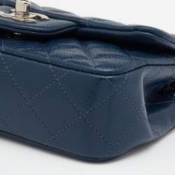 Pre Owned Chanel Blue Quilted Leather Extra Mini Classic Single Flap Bag