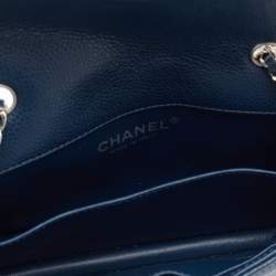 Pre Owned Chanel Blue Quilted Leather Extra Mini Classic Single Flap Bag