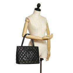 Pre Owned Chanel Black Medallion Caviar Leather Tote Bag