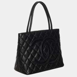 Pre Owned Chanel Black Medallion Caviar Leather Tote Bag