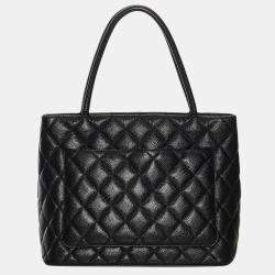 Pre Owned Chanel Black Medallion Caviar Leather Tote Bag