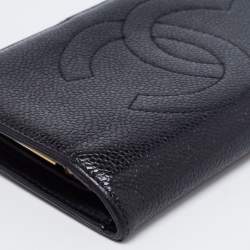 مملوكة مسبقًا Chanel Black Caviar Leather Vintage Timeless CC French Wallet