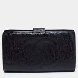 مملوكة مسبقًا Chanel Black Caviar Leather Vintage Timeless CC French Wallet