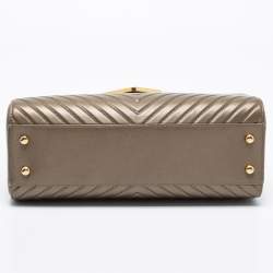 Pre Owned Chanel Metallic Olive Green Chevron Quilted Leather Collar And Tie Shoulder Bag