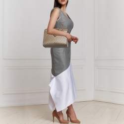Pre Owned Chanel Metallic Olive Green Chevron Quilted Leather Collar And Tie Shoulder Bag