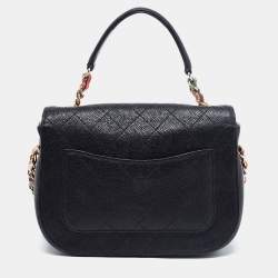 Pre Owned Chanel Black Quilted Caviar Leather Small Thread Around Flap Bag