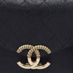 Pre Owned Chanel Black Quilted Caviar Leather Small Thread Around Flap Bag
