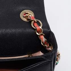 Pre Owned Chanel Black Quilted Caviar Leather Small Thread Around Flap Bag