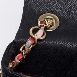 Pre Owned Chanel Black Quilted Caviar Leather Small Thread Around Flap Bag