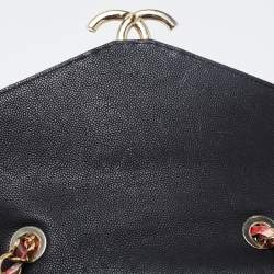 Pre Owned Chanel Black Quilted Caviar Leather Small Thread Around Flap Bag