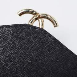 Pre Owned Chanel Black Quilted Caviar Leather Small Thread Around Flap Bag