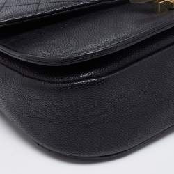 Pre Owned Chanel Black Quilted Caviar Leather Small Thread Around Flap Bag