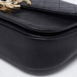 Pre Owned Chanel Black Quilted Caviar Leather Small Thread Around Flap Bag