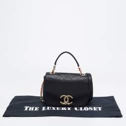 Pre Owned Chanel Black Quilted Caviar Leather Small Thread Around Flap Bag