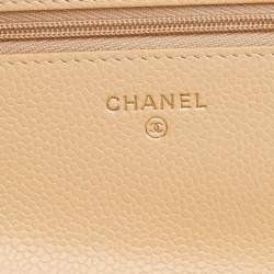 Chanel Beige Quilted Caviar Leather Classic Wallet on Chain