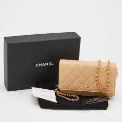 Chanel Beige Quilted Caviar Leather Classic Wallet on Chain