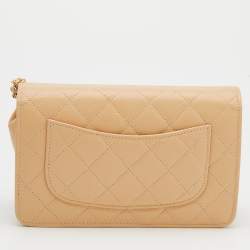 Chanel Beige Quilted Caviar Leather Classic Wallet on Chain