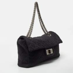 Pre Owned Chanel Black Quilted Wool Boucle XXL Reissue 2.55 Flap Bag