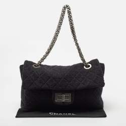 Pre Owned Chanel Black Quilted Wool Boucle XXL Reissue 2.55 Flap Bag