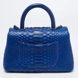 Pre Owned Chanel Blue Python and Leather Mini Coco Top Handle Bag