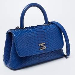 Pre Owned Chanel Blue Python and Leather Mini Coco Top Handle Bag
