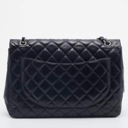 Pre Owned Chanel Black Quilted Leather Maxi Classic Single Flap Bag