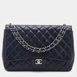 Pre Owned Chanel Black Quilted Leather Maxi Classic Single Flap Bag