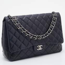 Pre Owned Chanel Black Quilted Leather Maxi Classic Single Flap Bag