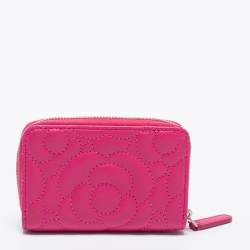 Pre Owned Chanel Fuchsia Quilted Leather Camellia Zip Coin Purse