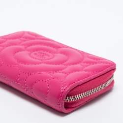Pre Owned Chanel Fuchsia Quilted Leather Camellia Zip Coin Purse