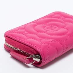 Pre Owned Chanel Fuchsia Quilted Leather Camellia Zip Coin Purse