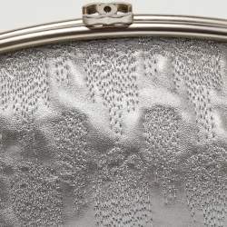 Chanel Metallic Grey Embroidered Leather Frame Clutch