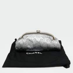 Chanel Metallic Grey Embroidered Leather Frame Clutch