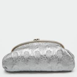 Chanel Metallic Grey Embroidered Leather Frame Clutch