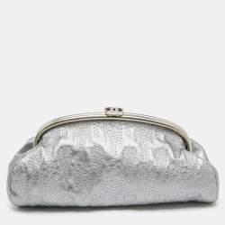 Chanel Metallic Grey Embroidered Leather Frame Clutch