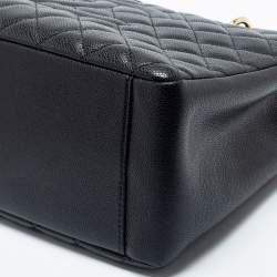 Pre Owned حقيبة غراند شوبنغ شانيل جلد كافيا أسود مبطن