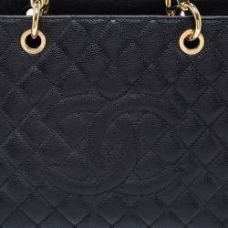 Pre Owned حقيبة غراند شوبنغ شانيل جلد كافيا أسود مبطن