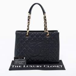 Pre Owned حقيبة غراند شوبنغ شانيل جلد كافيا أسود مبطن