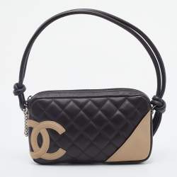 Auth Chanel Calfskin Quilted Cambon Ligne Pochette Beige Women Shoulder Bag